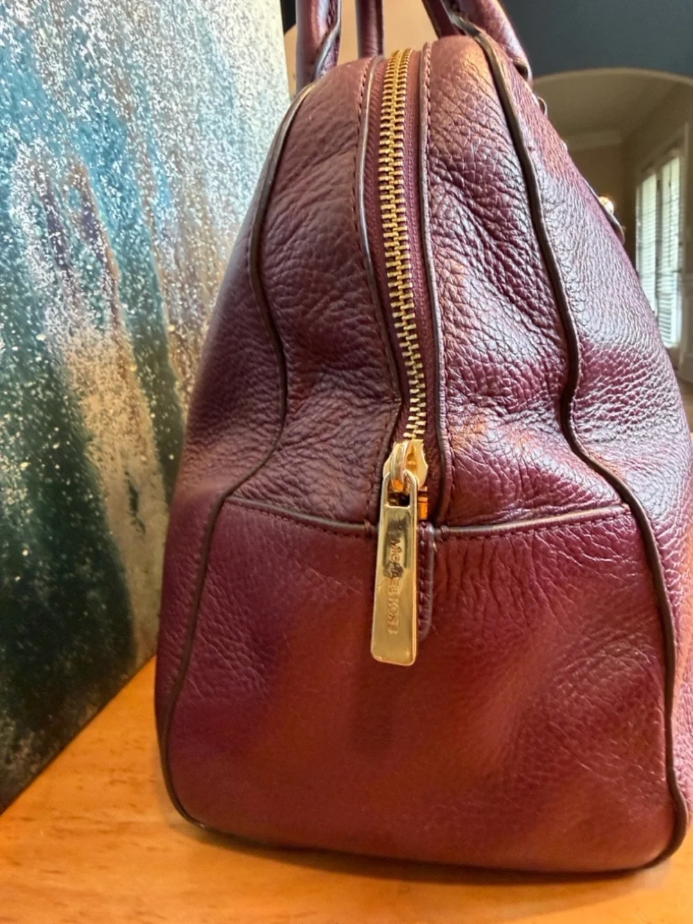 Michael Michael Kors Y2K Pebbled Leather Satchel Crossbody Purple/Gold (GUC) - Picture 11 of 17